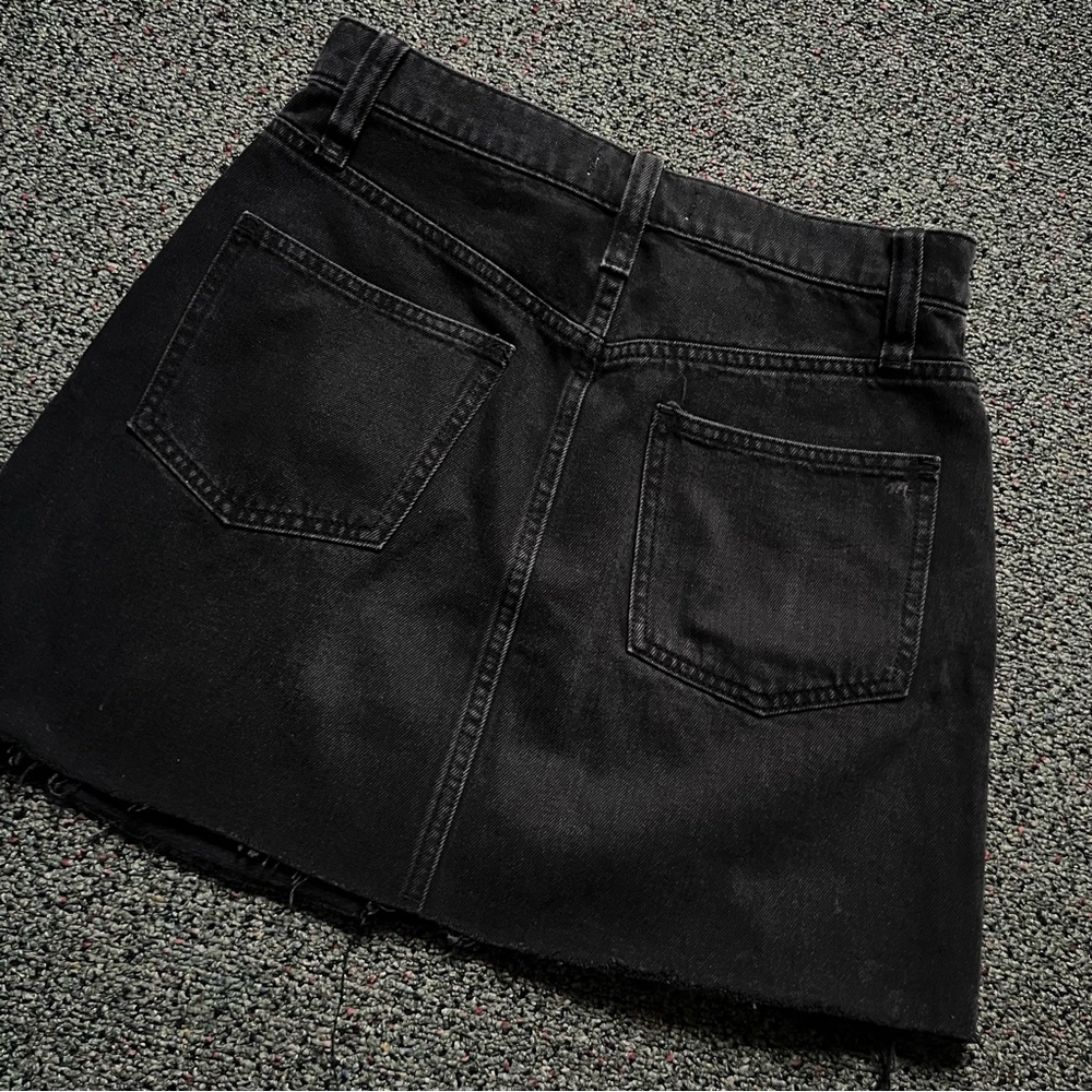 MADEWELL 100% Cotton Black Denim Mini High-Waist A-Line Frayed Hem Casual Skirt - Picture 7 of 16